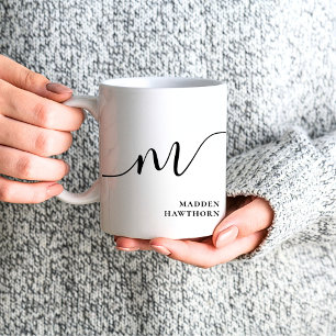 Modern Monogram Script Calligraphy Schwarz-weiß Kaffeetasse