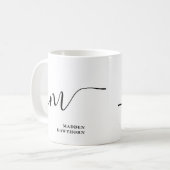 Modern Monogram Script Calligraphy Schwarz-weiß Kaffeetasse (Vorderseite Links)