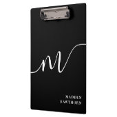 Modern Monogram Script Calligraphy Schwarz-weiß Klemmbrett (Links)