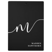 Modern Monogram Script Calligraphy Schwarz-weiß Klemmbrett (Rückseite)