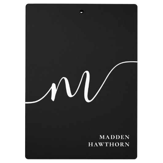 Modern Monogram Script Calligraphy Schwarz-weiß Klemmbrett (Rückseite)