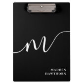 Modern Monogram Script Calligraphy Schwarz-weiß Klemmbrett (Vorderseite)