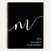Modern Monogram Script Calligraphy Schwarz-weiß Notizblock (Vorderseite)