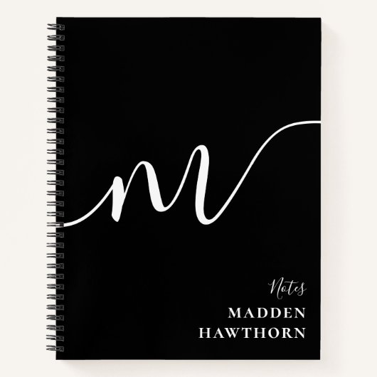 Modern Monogram Script Calligraphy Schwarz-weiß Notizblock (Vorderseite)