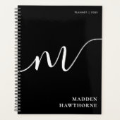 Modern Monogram Script Calligraphy Schwarz-weiß Planer (Vorderseite)