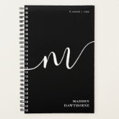 Modern Monogram Script Calligraphy Schwarz-weiß Planer (Vorderseite)