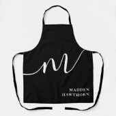 Modern Monogram Script Calligraphy Schwarz-weiß Schürze (Vorderseite)