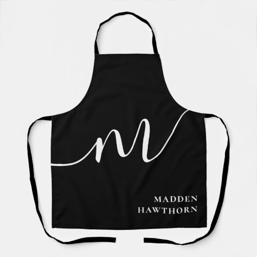 Modern Monogram Script Calligraphy Schwarz-weiß Schürze (Vorderseite)
