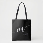 Modern Monogram Script Calligraphy Schwarz-weiß Tasche (Vorderseite)