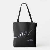 Modern Monogram Script Calligraphy Schwarz-weiß Tasche (Rückseite)