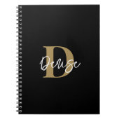 Modern Monogram Script Name Black Gold Notizblock (Vorderseite)