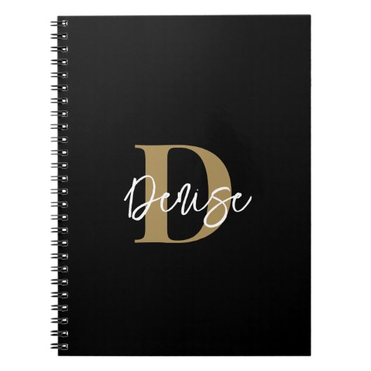 Modern Monogram Script Name Black Gold Notizblock (Vorderseite)