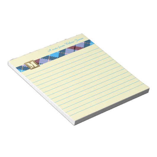 Modern Monogram Script Name Tartan Canary Lined Notizblock (angewinkelt)