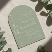 Modern Monogram Script Sage Green Arch Wedding Einladung