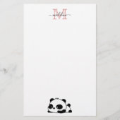Modern Monogram Script Typografy Funny Panda Briefpapier (Vorderseite)