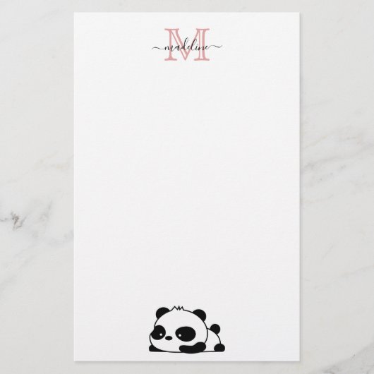 Modern Monogram Script Typografy Funny Panda Briefpapier (Vorderseite)