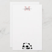 Modern Monogram Script Typografy Funny Panda Briefpapier (Vorne/Hinten)