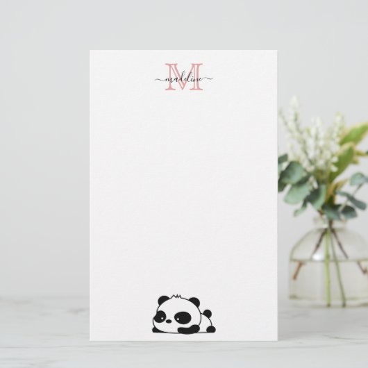Modern Monogram Script Typografy Funny Panda Briefpapier (Stehend Vorderseite)