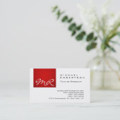 Modern Monogram Script White Red Business Card Visitenkarte (Stehend Vorderseite)