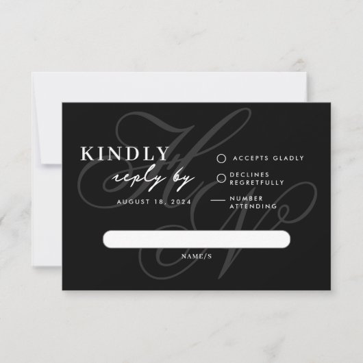 Modern Monogram Simple Black RSVP Card (Vorderseite)