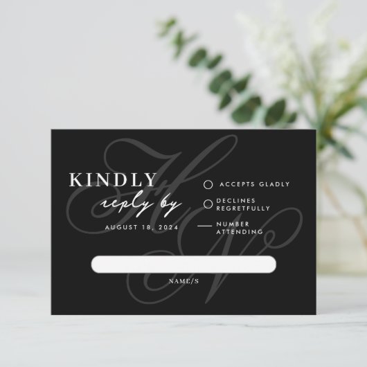 Modern Monogram Simple Black RSVP Card (Stehend Vorderseite)