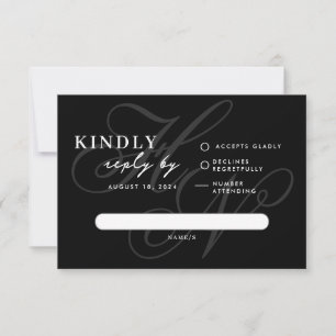 Modern Monogram Simple Black RSVP Card