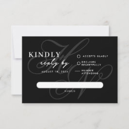 Modern Monogram Simple Black RSVP Card Karte