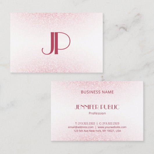 Modern Monogram Template Rose Gold Glitzer Visitenkarte (Vorne/Hinten)