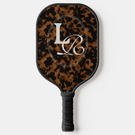 Modern Monogram Tortoise Shell Print Pickleball Schläger (Vorderseite)
