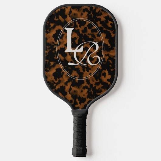 Modern Monogram Tortoise Shell Print Pickleball Schläger (Rückseite)