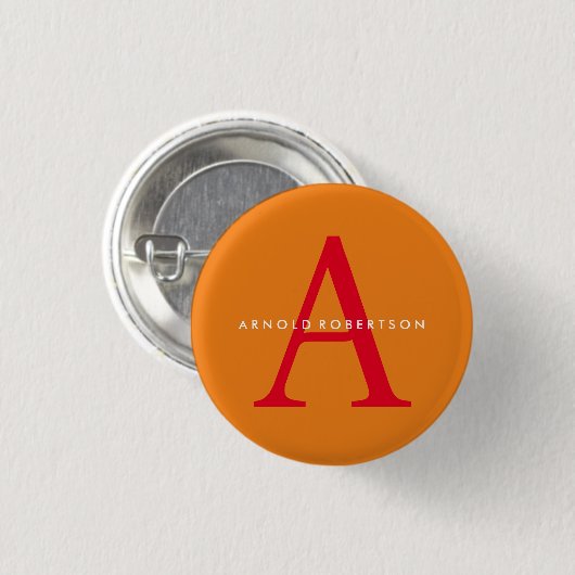 Modern Monogram Trendy Orange Red Button (Vorne & Hinten)