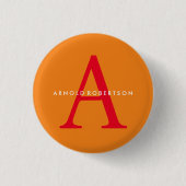 Modern Monogram Trendy Orange Red Button (Vorderseite)
