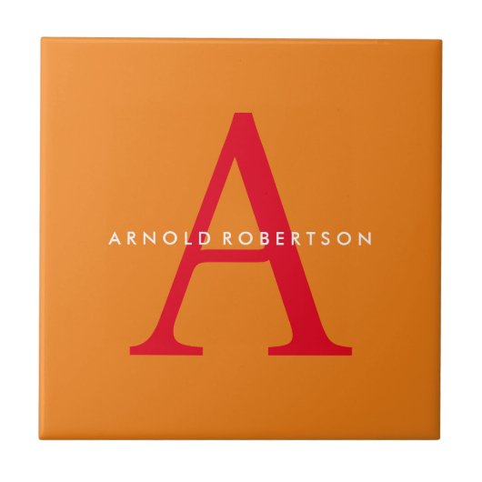 Modern Monogram Trendy Orange Red Fliese (Vorderseite)