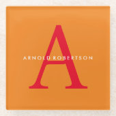 Modern Monogram Trendy Orange Red Glasuntersetzer (Vorderseite)
