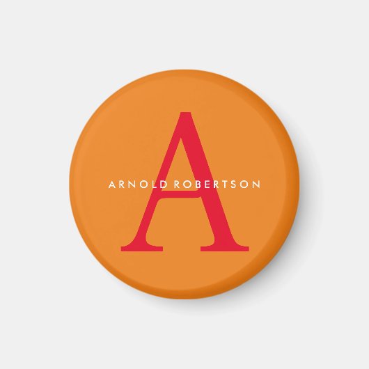 Modern Monogram Trendy Orange Red Magnet (Vorne)