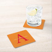 Modern Monogram Trendy Orange Red Rechteckiger Pappuntersetzer (Vor Ort)