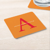 Modern Monogram Trendy Orange Red Rechteckiger Pappuntersetzer (angewinkelt)