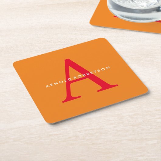 Modern Monogram Trendy Orange Red Rechteckiger Pappuntersetzer (angewinkelt)