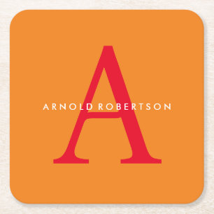 Modern Monogram Trendy Orange Red Rechteckiger Pappuntersetzer
