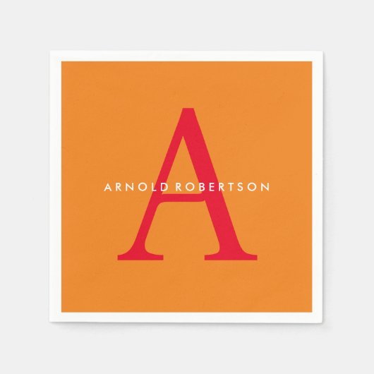 Modern Monogram Trendy Orange Red Serviette (Vorderseite)