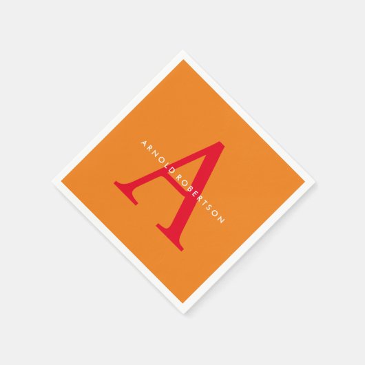 Modern Monogram Trendy Orange Red Serviette (Ecke)