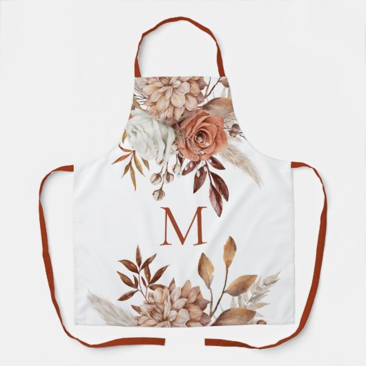 Modern Monogram Ursprünglich Terracotta Florals Schürze (Vorderseite)