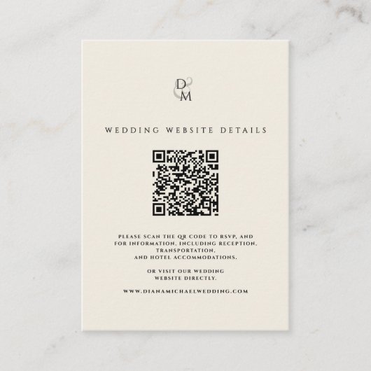 Modern Monogram Wedding Website Details QR Code Begleitkarte (Vorderseite)