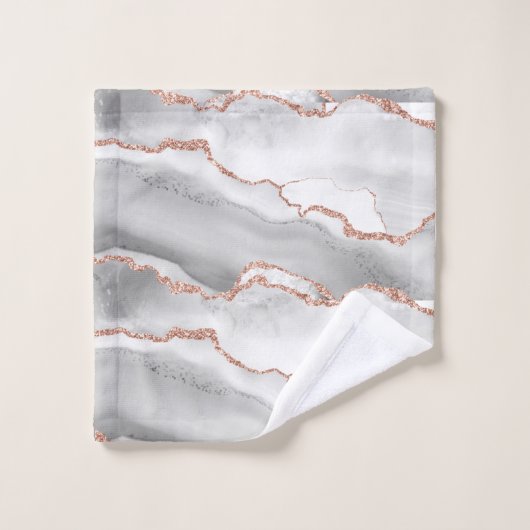 Modern Monogram White Agate Rose Gold Glitzer Badhandtuch Set (Waschlappen)