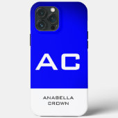 Modern Monogram White Blue Schlicht Case-Mate iPhone Hülle (Rückseite)