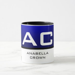 Modern Monogram White Blue Schlicht Tasse