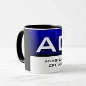 Modern Monogram White Blue Schlicht Tasse (Vorderseite Links)