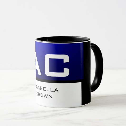 Modern Monogram White Blue Schlicht Tasse (VorderseiteRechts)