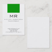 Modern Monogram White Green Clean Business Card Visitenkarte (Vorne/Hinten)