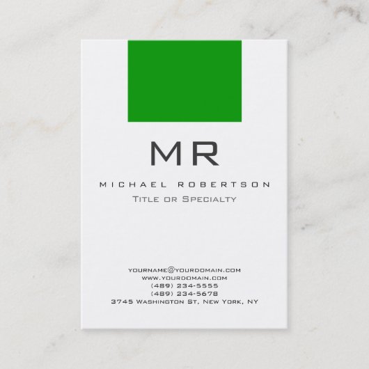 Modern Monogram White Green Clean Business Card Visitenkarte (Vorderseite)